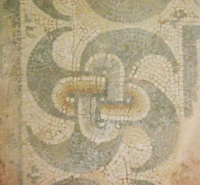 Solar circle swirling into a swastika with Solomon's knot in the middle